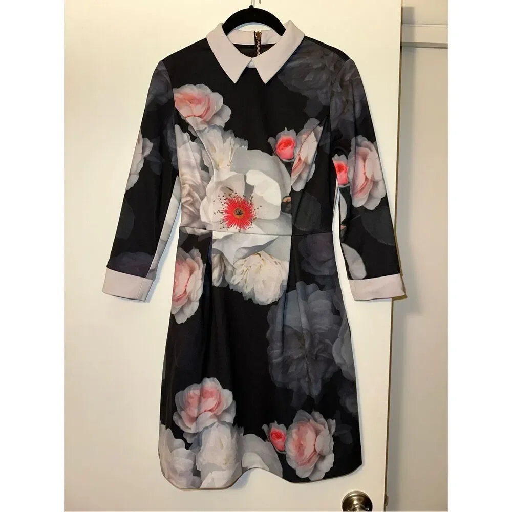 Ted Baker Kaleesa Chelsea Collared Flower Dress Size 1 (XS) EUC - Picture 1 of 16